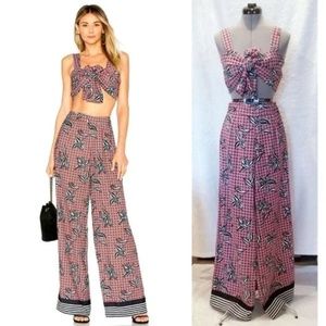 ASILIO FLORAL GEOMETRIC WIDE-LEG PANTS, SIZE X-SMALL (US 6), RED/BLACK